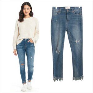 Free People Great Heights Frayed Skinny Jeans Women's 26 Distressed Blue Demin
